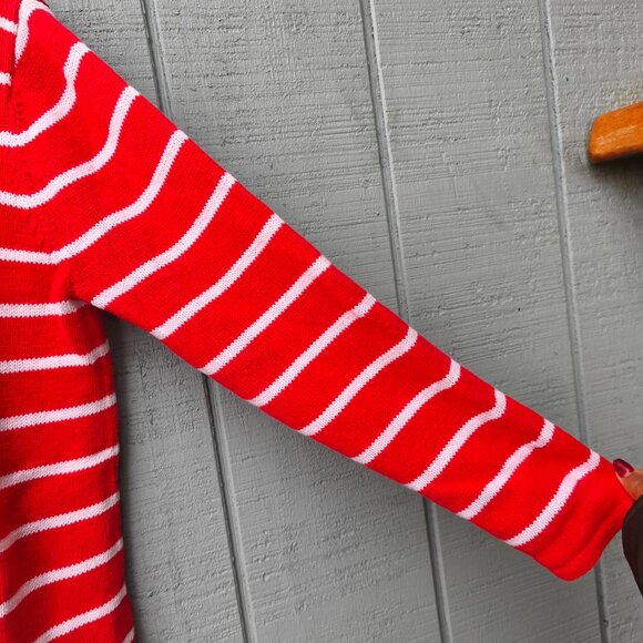 90s Sag Habor Embroidered Lighthouse Nautical Striped Knit Sweater sz M Red Whit - Picture 4 of 10